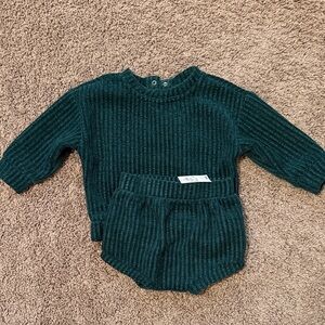 Cat & Jack Dark Green Knit Sweater and Diaper Cover Set - Bottoms still have tag